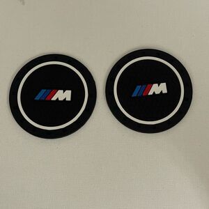 BMW Motorsports car cup Coasters in black  with logo Set of 2 NWT